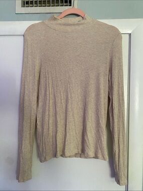 American Eagle Outfitters Light Beige Long Sleeve Mock Neck Top